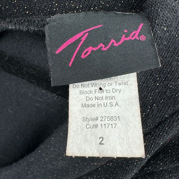 TORRID Black Gold Speckled Mini Studio Knit Ruched Long Sleeve Shift Dress Sz 2 - Picture 6 of 7